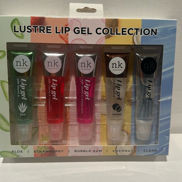 NK Makeup Other - NK Makeup Lustre Lip Gel (5) piece collection in Aloe, strawberry, bubble gum.